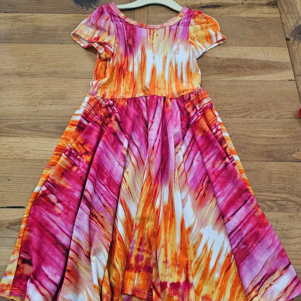 DDS SZ 3/4 Dot Dot Smile Kids Cap Sleeve Dress‎ Pink Orange  Swing Flowy Twirl